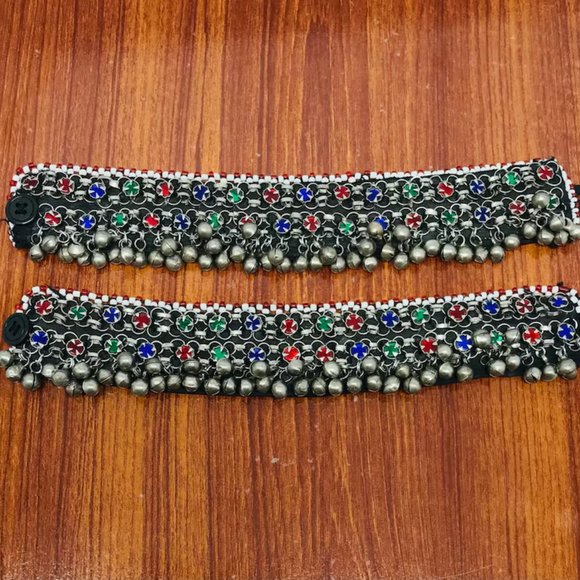 Multicolor Anklets, Tribal Anklets Pair, Afghan Kuchi Bells Anklets, Boho Anklet - Picture 6 of 8